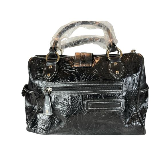 Madi Claire Black Tooled Leather Handbag Purse - Picture 2 of 11